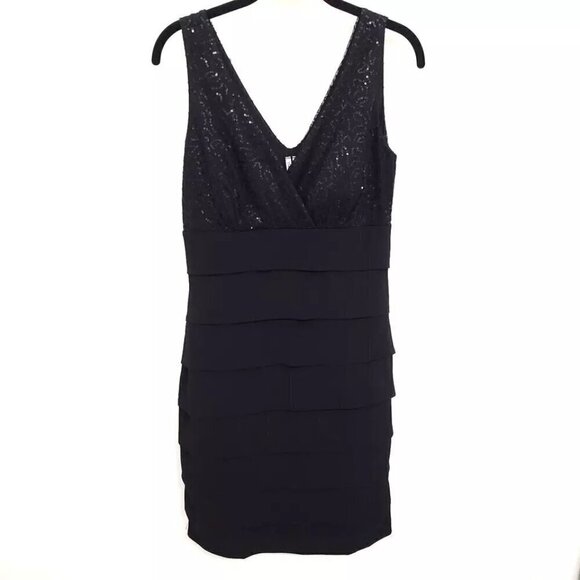 Studio Y Tiered Sequined Black Fitted Dress Sz M - Picture 2 of 8